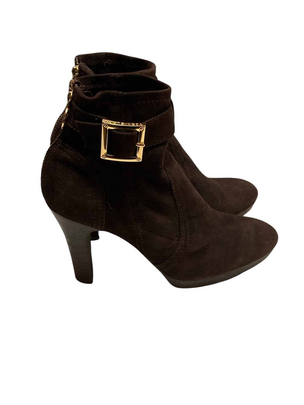 Tory Burch Melrose Brown Suede Ankle Boots with Gold Buckle 9